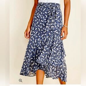 NWOT Ann Taylor Navy Floral Midi Skirt with Tie